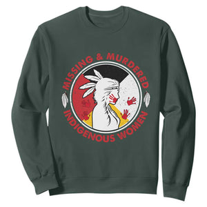 MMIW Missing and Murdered Indigenous Women Red Hand Sweatshirt TS14 Dark Forest Green Print Your Wear