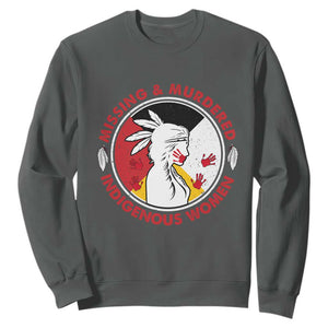 MMIW Missing and Murdered Indigenous Women Red Hand Sweatshirt TS14 Dark Heather Print Your Wear