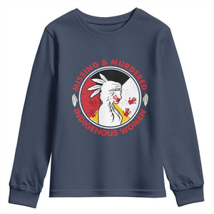 MMIW Missing and Murdered Indigenous Women Red Hand Youth Sweatshirt TS14 Navy Print Your Wear