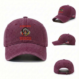 MMIW Native American Strong Indigenous Woman Washed Cotton Baseball Cap TS14 Washed Cap Universal Fit Burgundy Print Your Wear