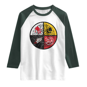 Native American Medicine Wheel MMIW Raglan Shirt TS14 White Dark Forest Green Print Your Wear