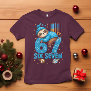 67 Six Seven Meme T Shirt Funny Hanukkah Sloth TS14 Maroon Print Your Wear