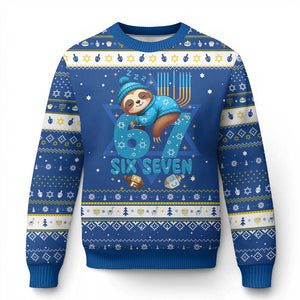 67 Six Seven Chanukkah Meme Hanukkah Ugly Sweater Funny Lazy Sloth TS14 Blue White Print Your Wear