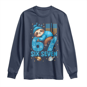 67 Six Seven Meme Long Sleeve Shirt Funny Hanukkah Sloth TS14 Navy Print Your Wear