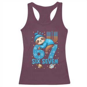 67 Six Seven Meme Racerback Tank Top Funny Hanukkah Sloth TS14 Maroon Print Your Wear