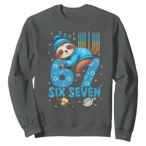 67 Six Seven Meme Sweatshirt Funny Hanukkah Sloth TS14 Dark Heather Print Your Wear