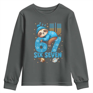 67 Six Seven Meme Youth Sweatshirt Funny Hanukkah Sloth TS14 Dark Heather Print Your Wear