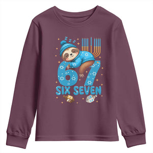 67 Six Seven Meme Youth Sweatshirt Funny Hanukkah Sloth TS14 Maroon Print Your Wear