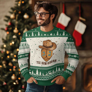 Yee Haw Nukkah Ugly Christmas Sweater Funny Cowboy Hanukkah TS14 Beige Green Print Your Wear