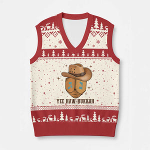 Yee Haw Nukkah V-Neck Knit Sweater Vest Funny Cowboy Hanukkah TS14 Beige Red Print Your Wear