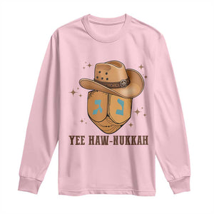 Yee Haw Nukkah Long Sleeve Shirt Funny Cowboy Hanukkah TS14 Light Pink Print Your Wear