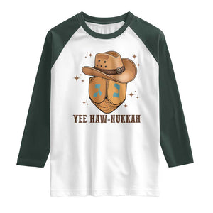 Yee Haw Nukkah Raglan Shirt Funny Cowboy Hanukkah TS14 White Dark Forest Green Print Your Wear