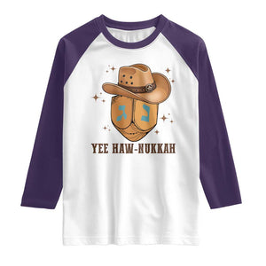 Yee Haw Nukkah Raglan Shirt Funny Cowboy Hanukkah TS14 White Purple Print Your Wear