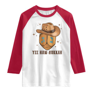 Yee Haw Nukkah Raglan Shirt Funny Cowboy Hanukkah TS14 White Red Print Your Wear