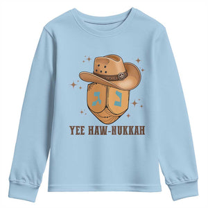 Yee Haw Nukkah Youth Sweatshirt Funny Cowboy Hanukkah TS14 Light Blue Print Your Wear