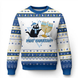 Funny Black Cat Hanukkah Chanukah Hanukkah Ugly Sweater TS14 White Royal Blue Print Your Wear