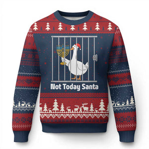 Funny Goose Hanukkah Chanukah Ugly Christmas Sweater Not Today Santa TS14 Navy Red Print Your Wear