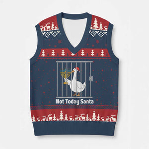 Funny Goose Hanukkah Chanukah V-Neck Knit Sweater Vest Not Today Santa TS14 Navy Red Print Your Wear