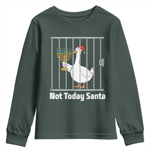 Funny Goose Hanukkah Chanukah Youth Sweatshirt Not Today Santa TS14 Dark Forest Green Print Your Wear