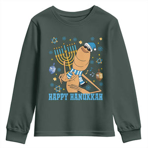 Funny Marcus The Worm Hanukkah Meme Youth Sweatshirt TS14 Dark Forest Green Print Your Wear