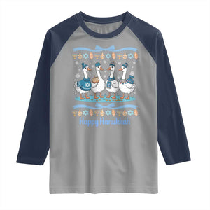 Happy Hanukkah Raglan Shirt Funny Silly Goose Chanukah TS14 Sport Gray Navy Print Your Wear