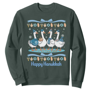 Happy Hanukkah Sweatshirt Funny Silly Goose Chanukah TS14 Dark Forest Green Print Your Wear