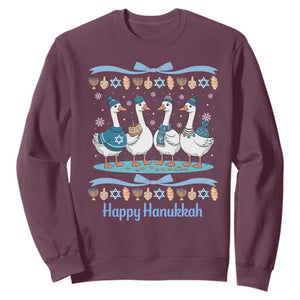 Happy Hanukkah Sweatshirt Funny Silly Goose Chanukah TS14 Maroon Print Your Wear
