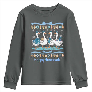 Happy Hanukkah Youth Sweatshirt Funny Silly Goose Chanukah TS14 Dark Heather Print Your Wear
