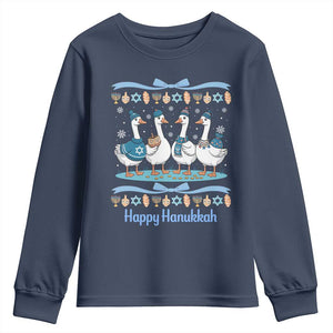 Happy Hanukkah Youth Sweatshirt Funny Silly Goose Chanukah TS14 Navy Print Your Wear