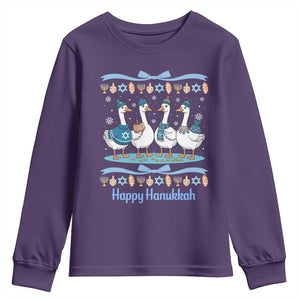 Happy Hanukkah Youth Sweatshirt Funny Silly Goose Chanukah TS14 Purple Print Your Wear