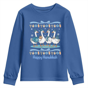 Happy Hanukkah Youth Sweatshirt Funny Silly Goose Chanukah TS14 Royal Blue Print Your Wear