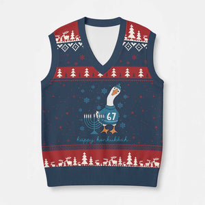 67 Six Seven Silly Goose Hanukkah Meme V-Neck Knit Sweater Vest Happy Honkukkah TS14 Navy Red Print Your Wear