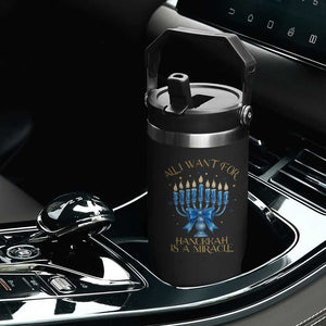 Funny Hanukkah Flip Straw Tumbler All I Want For Chanukkah Is A Miracle TS14 Print Your Wear