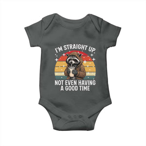 Funny Raccoon Meme Baby Onesie I Am Straight Up Not Even Having A Good Time TS14 Dark Heather Print Your Wear