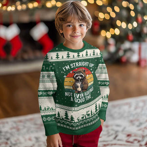 Funny Raccoon Meme Ugly Christmas Sweater I Am Straight Up Not Even Having A Good Time TS14 Forest Green Beige Print Your Wear