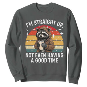 Funny Raccoon Meme Sweatshirt I Am Straight Up Not Even Having A Good Time TS14 Dark Heather Print Your Wear
