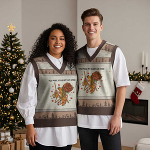 Marcus The Worm Valentine Meme V-Neck Knit Sweater Vest You Make My Heart Go Honk TS14 Mocha Mousse Print Your Wear