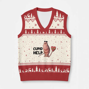 Marcus The Worm Valentine Meme V-Neck Knit Sweater Vest Cupid Help TS14 Beige Red Print Your Wear