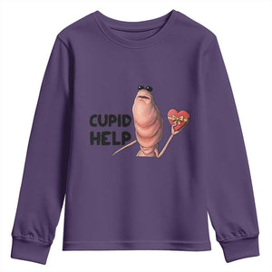 Marcus The Worm Valentine Meme Youth Sweatshirt Cupid Help TS14 Purple Print Your Wear