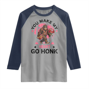 You Make My Heart Go Honk Raglan Shirt Funny Bigfoot Valentine Meme TS14 Sport Gray Navy Print Your Wear