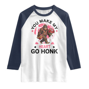 You Make My Heart Go Honk Raglan Shirt Funny Bigfoot Valentine Meme TS14 White Navy Print Your Wear
