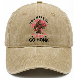 You Make My Heart Go Honk Washed Cotton Baseball Cap Funny Bigfoot Valentine Meme TS14 Washed Cap Universal Fit Khaki Print Your Wear