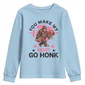 You Make My Heart Go Honk Youth Sweatshirt Funny Bigfoot Valentine Meme TS14 Light Blue Print Your Wear