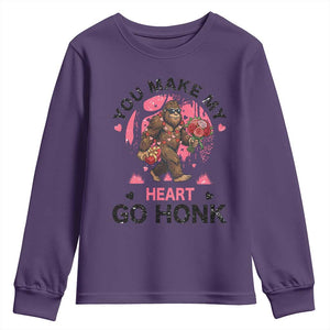 You Make My Heart Go Honk Youth Sweatshirt Funny Bigfoot Valentine Meme TS14 Purple Print Your Wear