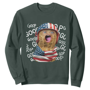 Burnt Peanut Goop Sweatshirt Patriotic American Flag TS14 Dark Forest Green Print Your Wear