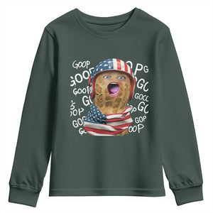 Burnt Peanut Goop Youth Sweatshirt Patriotic American Flag TS14 Dark Forest Green Print Your Wear