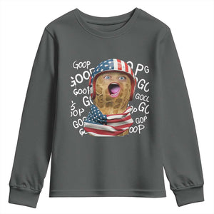 Burnt Peanut Goop Youth Sweatshirt Patriotic American Flag TS14 Dark Heather Print Your Wear