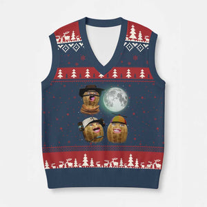 Funny Burnt Peanut Howling at the Moon V-Neck Knit Sweater Vest TS14 Navy Red Print Your Wear