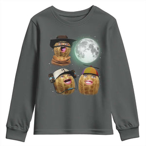 Funny Burnt Peanut Howling at the Moon Youth Sweatshirt TS14 Dark Heather Print Your Wear