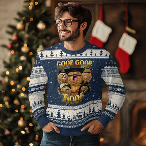 Funny Burnt Peanut Goop Ugly Christmas Sweater Bungulato 90s Bootleg TS14 Navy Beige Print Your Wear